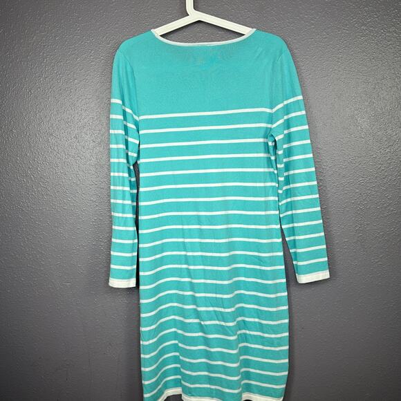 STS SAIL to SABLE Shift Dress Classic Aqua Striped Stretch Knit Medium - Picture 2 of 6